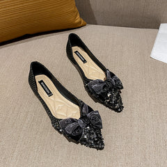Glitter Bow Tie Flat Shoes Slip On Women's Footwear