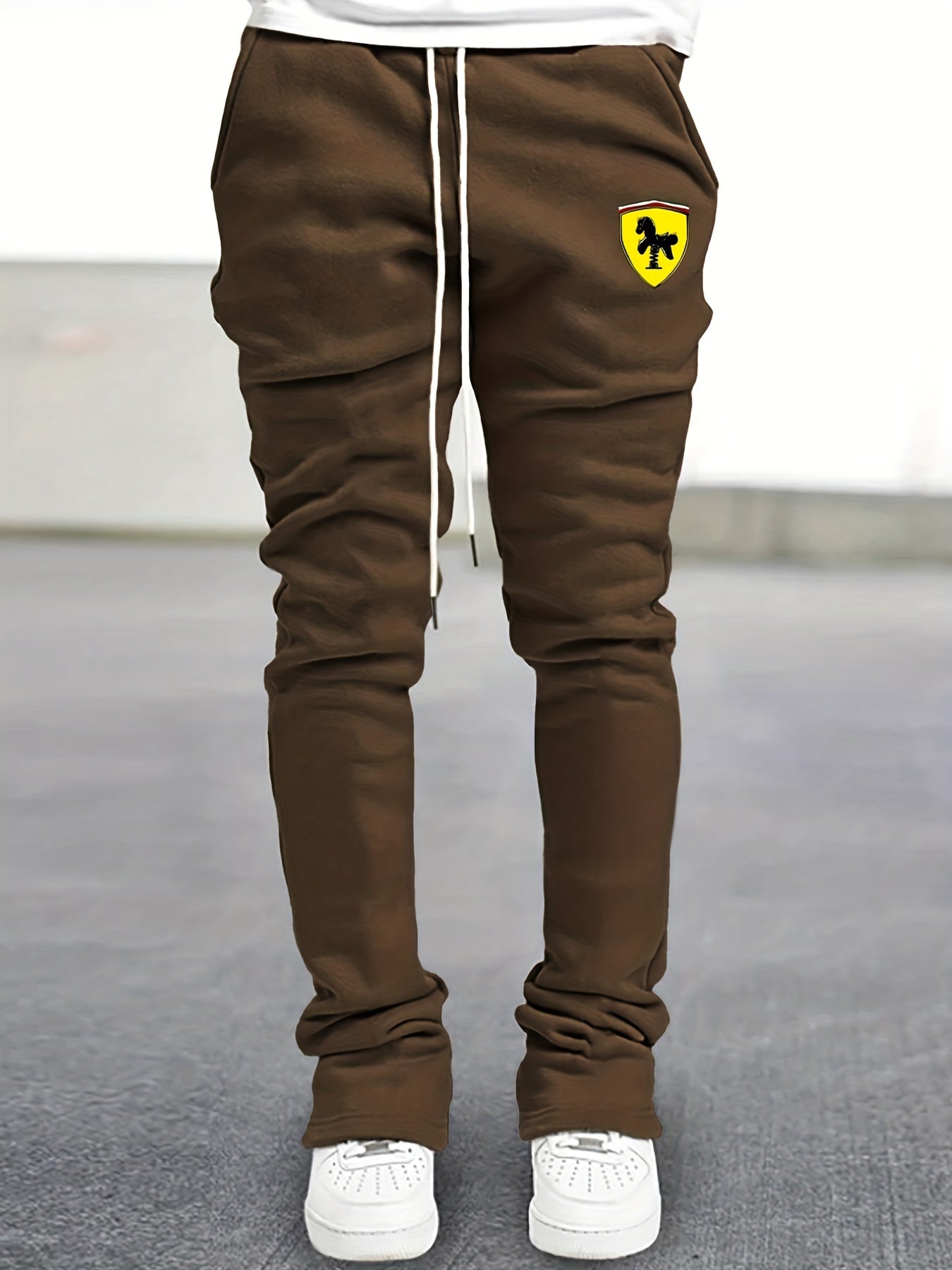 Men's Drawstring Bell bottom Pants Horse Pattern Slim Pants