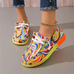 Women's Geometric Graphic Boat Shoes Lace Up Flat Casual Walking Shoes
