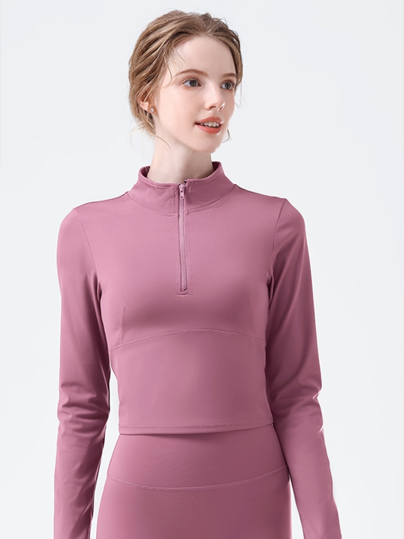 Turtle Collar Long Sleeve Zip-Up Yoga Top
