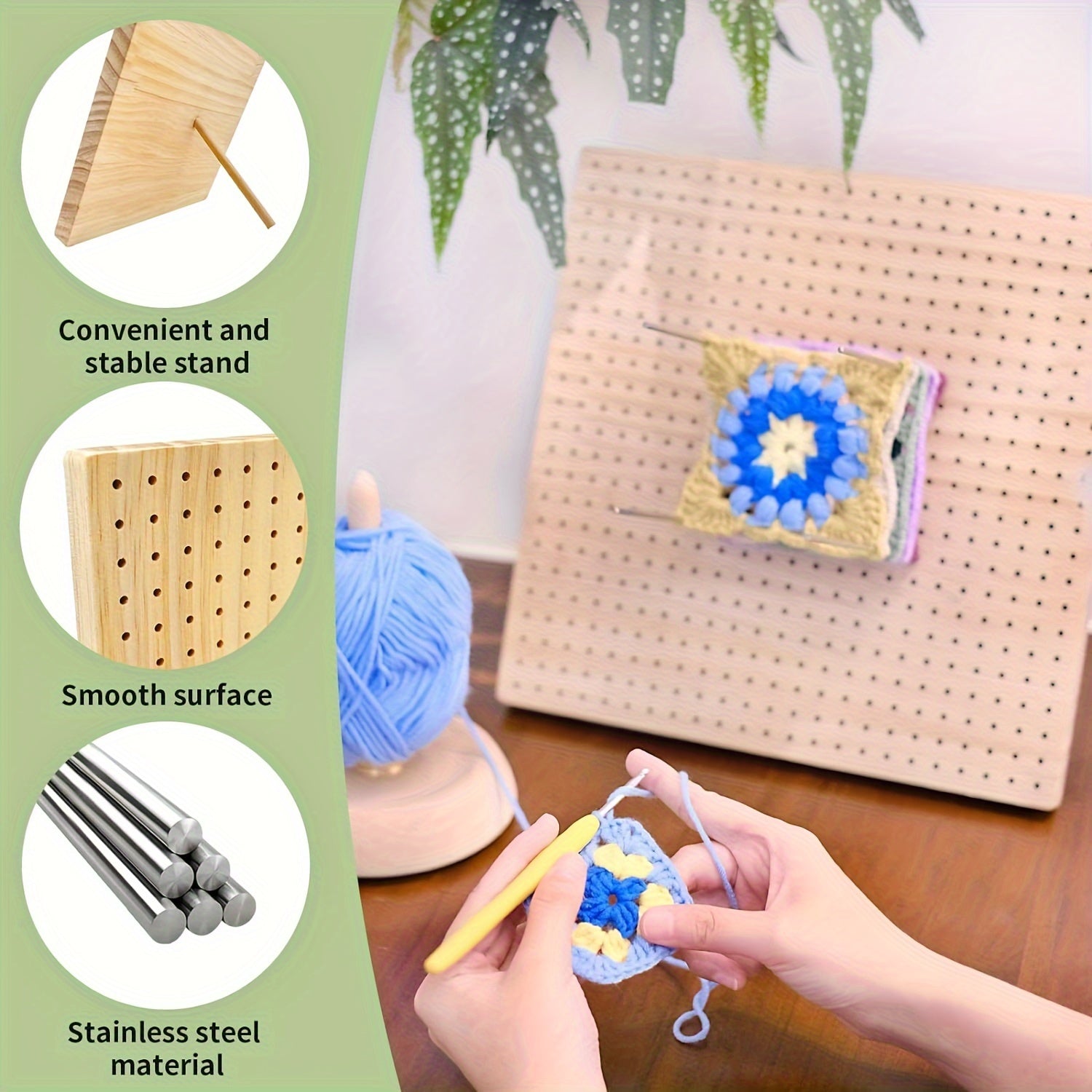 Large Rubber Wooden Crochet Blocking Board Set with 20 Pins