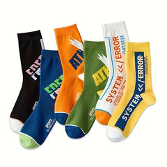 Men's Letter Pattern Crew Socks Breathable Cotton Blend Casual Unisex Sock