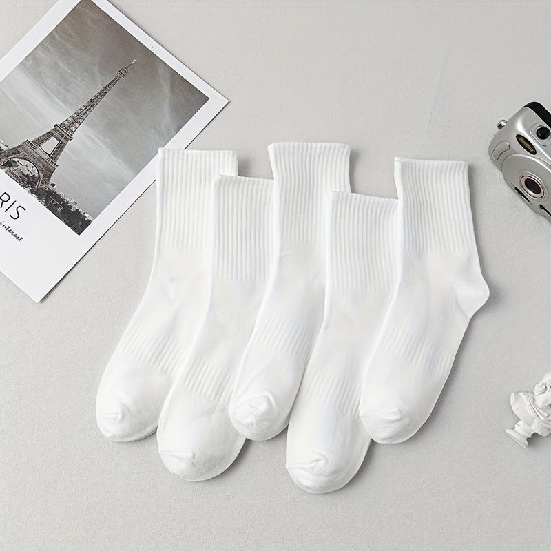 5 Pairs Solid Socks for Women Comfy & Breathable Stockings