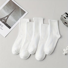 5 Pairs Solid Socks for Women Comfy & Breathable Stockings