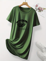 Lips & Letter Print Nightdress Middle Sleeve