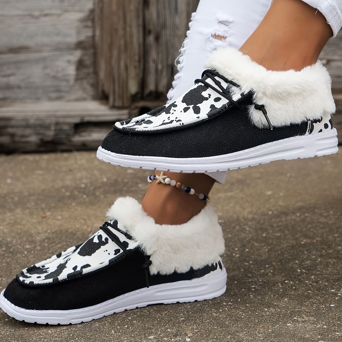 Dairy Cow Print Thickened Warm Sneakers Lightweight Non slip Shoes