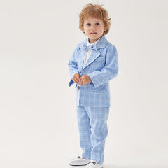 Baby Boys Gentleman 2pcs Suit Plaid Top With Bow Plaid Pants