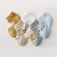 5 Pairs Kids Summer Thin Breathable Mesh Cotton Socks, Cartoon Short Socks