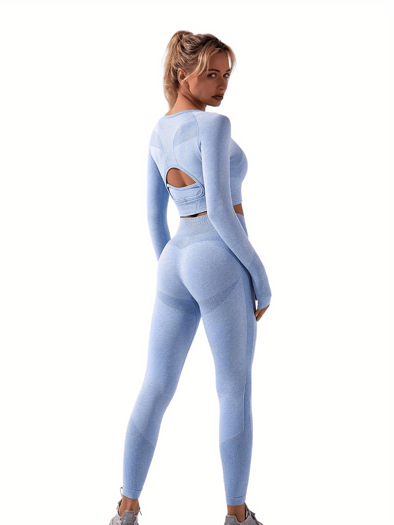 Seamless Yoga Set Mesh Crop Top & High Waist Leggings