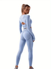 Seamless Yoga Set Mesh Crop Top & High Waist Leggings