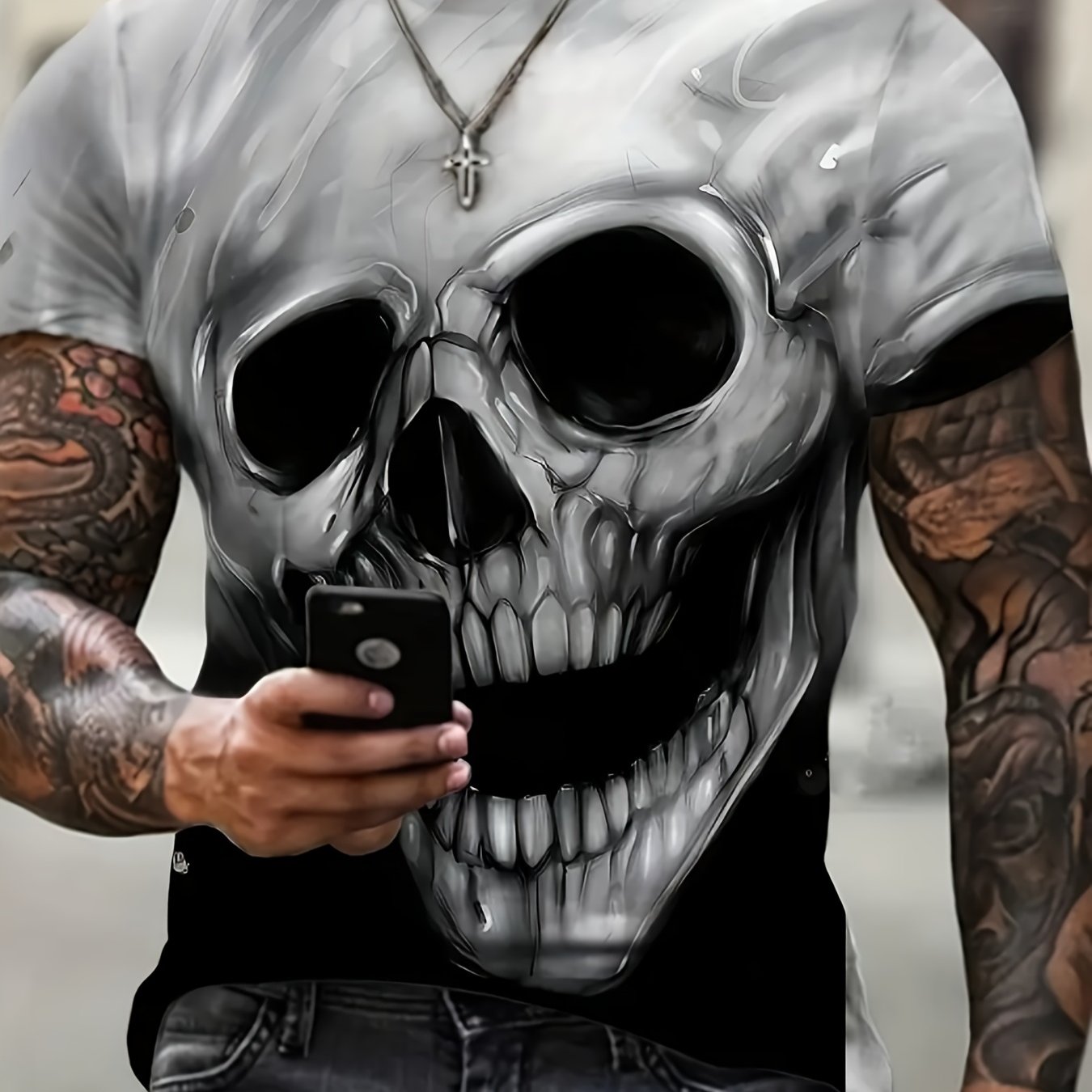 Men's Skull Print Short Sleeve T Shirt