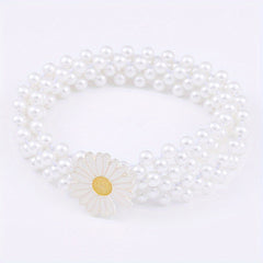Faux Pearl Chain Elastic Belt Round Pearl Buckle Dress Belt Women