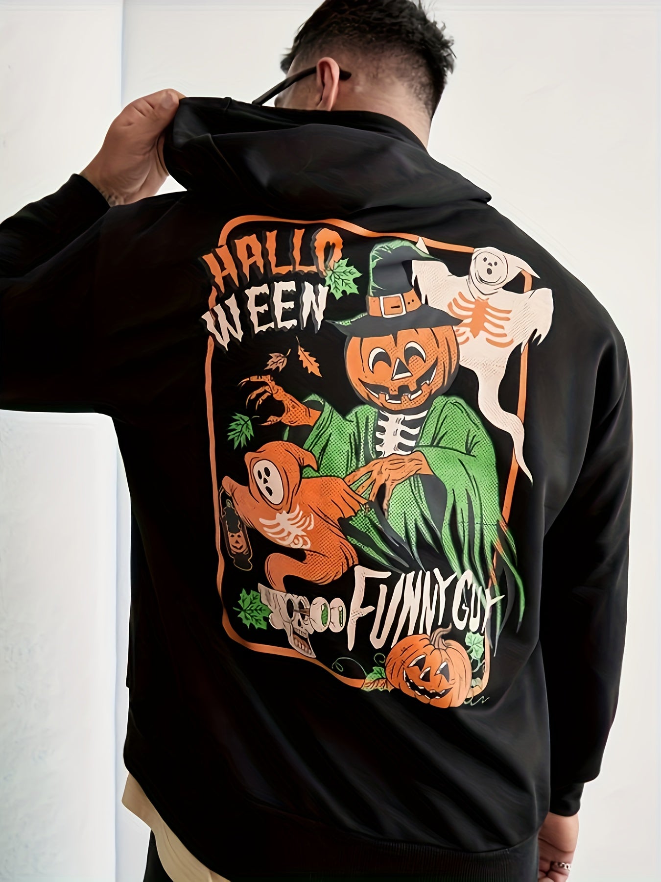 Halloween Print Hoodies Men Graphic Sweatshirt Kangaroo Pocket