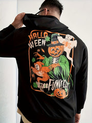 Halloween Print Hoodies Men Graphic Sweatshirt Kangaroo Pocket