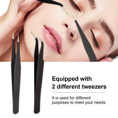 2pcs Precision Stainless Steel Tweezers for Eyelash Extension Nail Sticker Gems