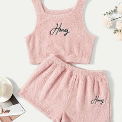 Women's Plus Size Lounge Set: Crop Tank Top & Shorts Pajamas 2 Piece Set