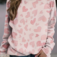 Heart Print Raglan Sleeve Sweatshirt for Fall & Winter