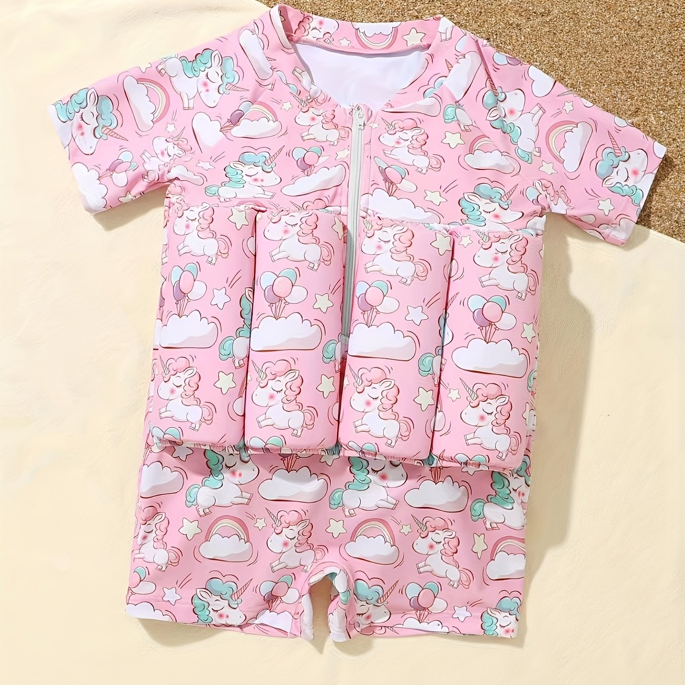 Baby Girls Unicorn Swimsuit Short Sleeve One Piece Buoyancy Summer Clothes