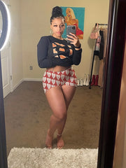 Heart & Letter Print Skinny Shorts Casual Shorts For Spring & Summer