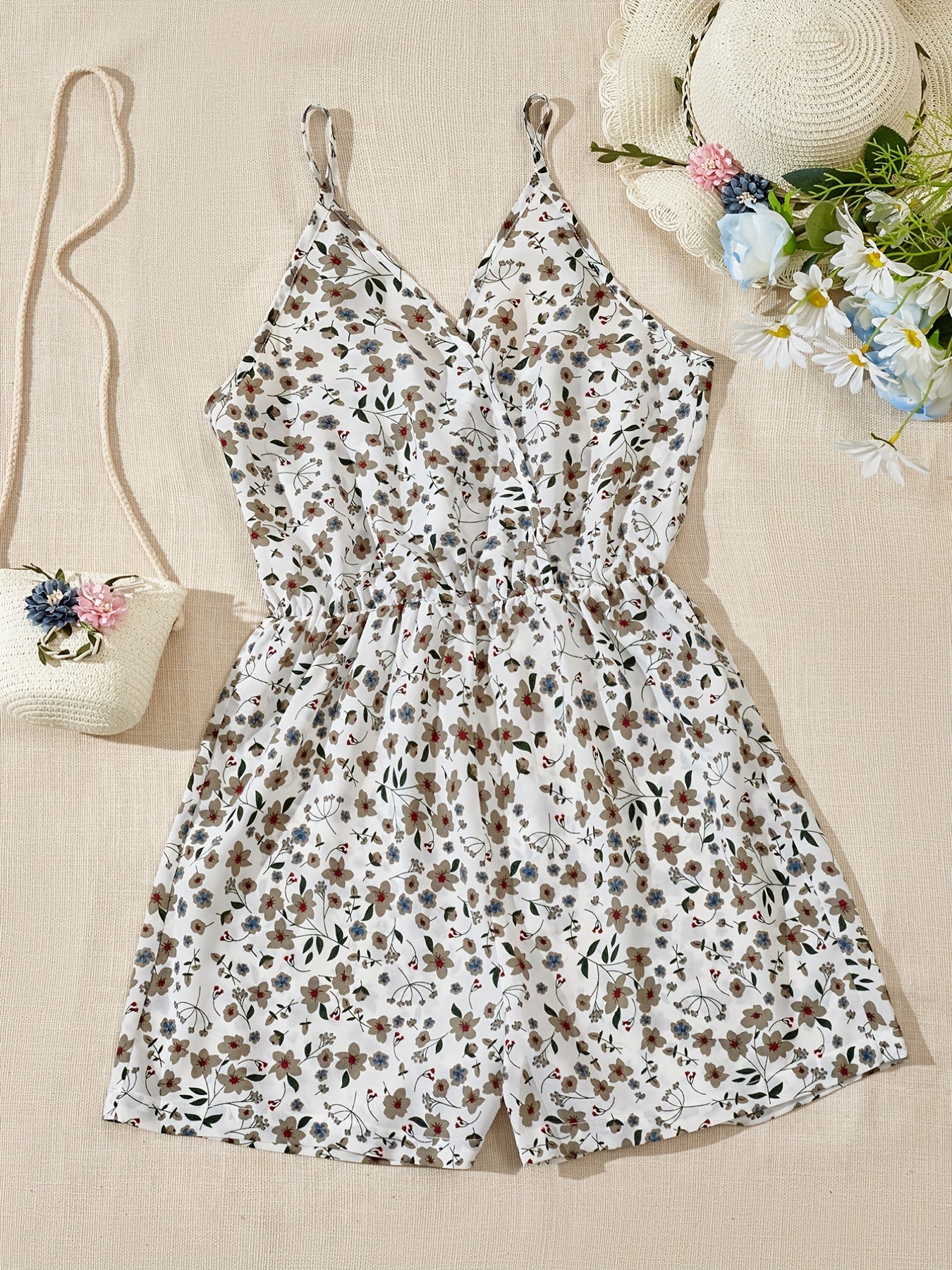 Floral V Neck Romper Cami Jumpsuit for Women