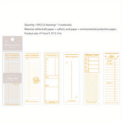 15pcs Old Things Series Bronzing Label Journal Diary Decoration