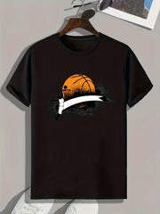 Basketball Pattern Print Men's Comfy Sports T-shirt Graphic Tee