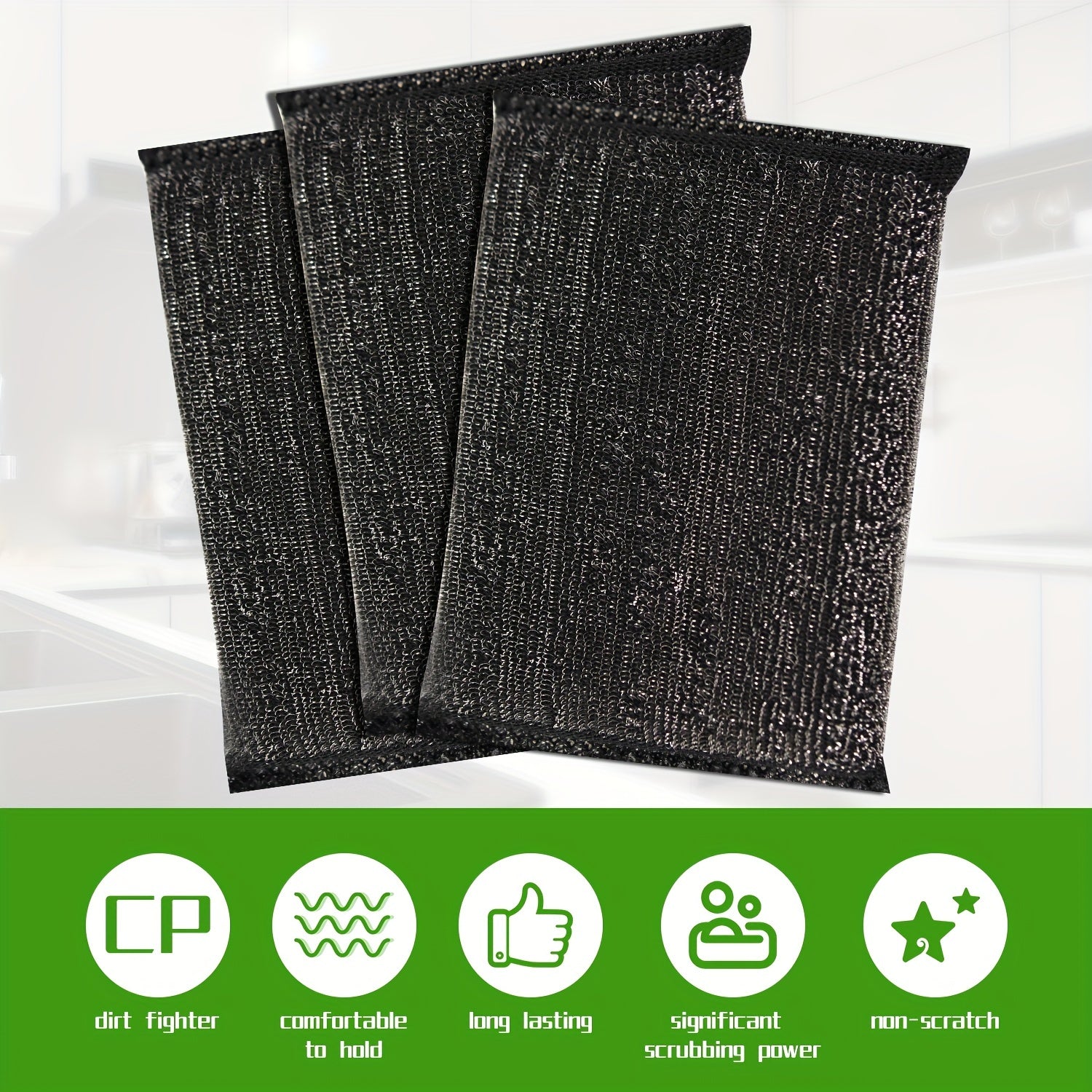3pcs Steel Scrub Sponges for Sparkling Clean Dishes