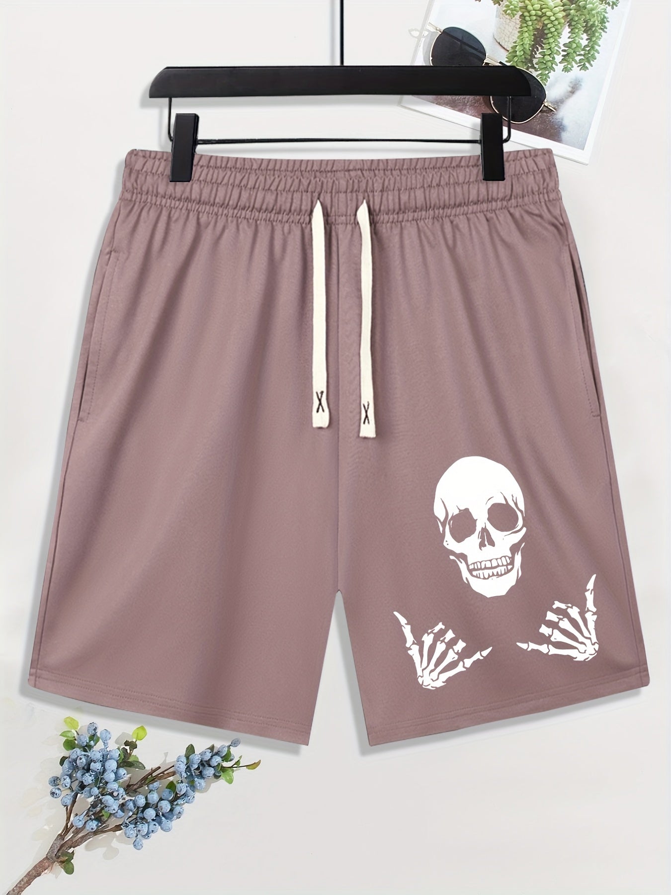 Skull Element Graphic Print Men's Drawstring Stretchy Short Pants