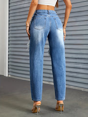 High Waist Distressed Straight Jeans