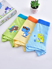 3pcs Boys Cotton Stripe Boxer Briefs Dinosaurs Print Elastic Waist Shorts