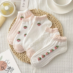 5 Pairs Strawberry Short Socks Breathable Ankle Socks Women's Stockings