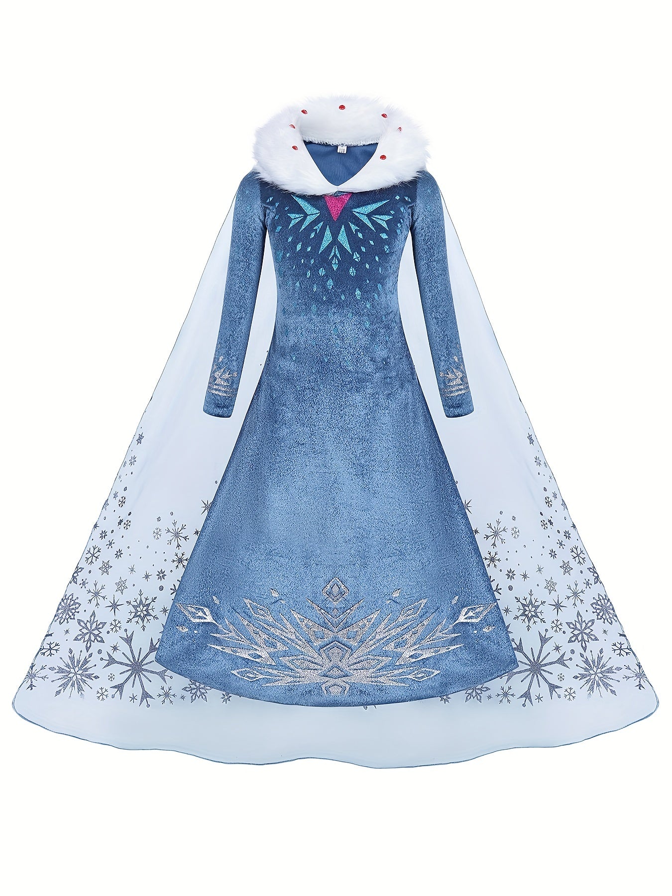 Girl's Velvet Princess Dress Snowflake Print Long Sleeve Dress