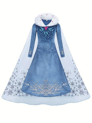 Girl's Velvet Princess Dress Snowflake Print Long Sleeve Dress