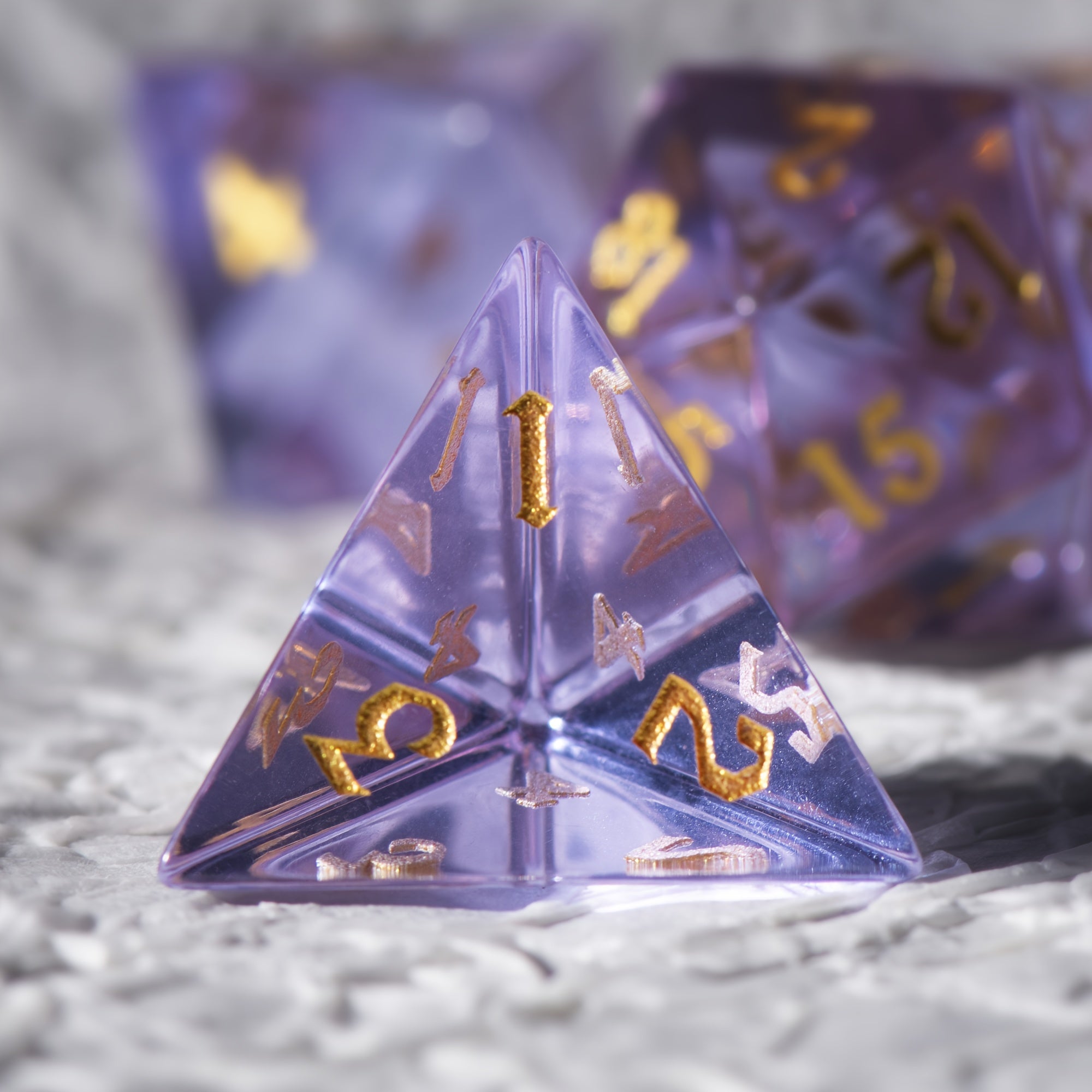 Purple Translucent Glass Gems Dice Set