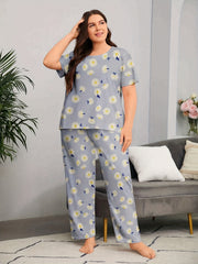 Floral Print Short Sleeve Top & Pants Pajama Set