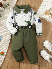 2pcs Dinosaur Graphic Tops & Overall Pants Suit for Boys