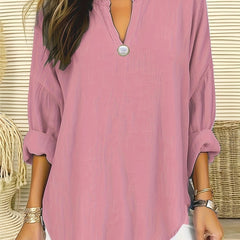 V Neck Tunic Shirt Top Solid Long Sleeve