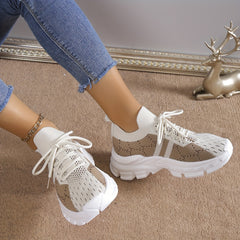Women's Lace-Up Chunky Sneakers Letter Pattern Lightweight Casual Running Shoes