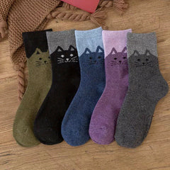 5 Pairs Cartoon Cat Print Socks Women's Stockings
