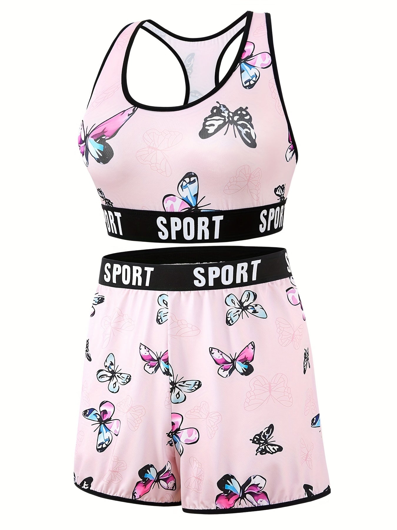 Butterfly Print Sports Bra & Boy Shorts Set