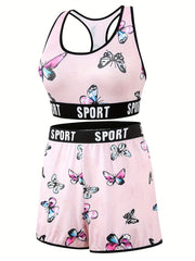 Butterfly Print Sports Bra & Boy Shorts Set