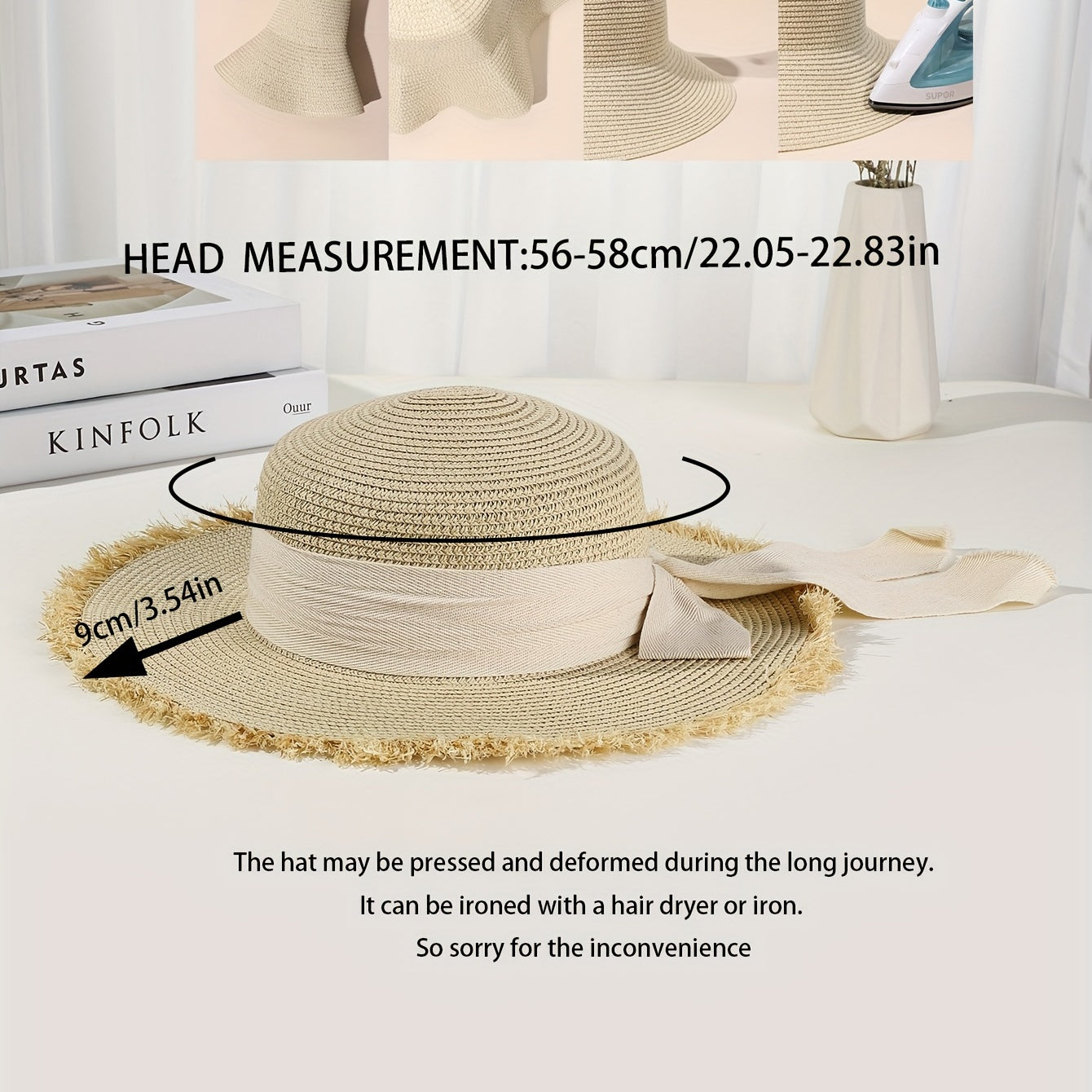 Straw Sun Hat Bowknot Decor Flat Top Jazz Fedora French Style Sunshade Beach Hat