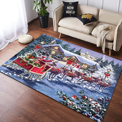 Christmas Deer Cart Flannel Rug for Living Room Bedroom Non-slip Kitchen