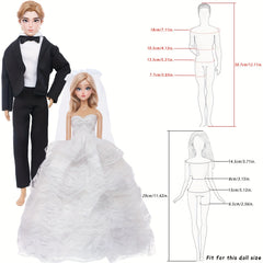 11.5 inch Doll Wedding Set Bridal Dress with Veil and Groom's Business Suit