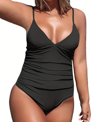 Casual Swimsuit Women's Solid Ruched Cami One Piece