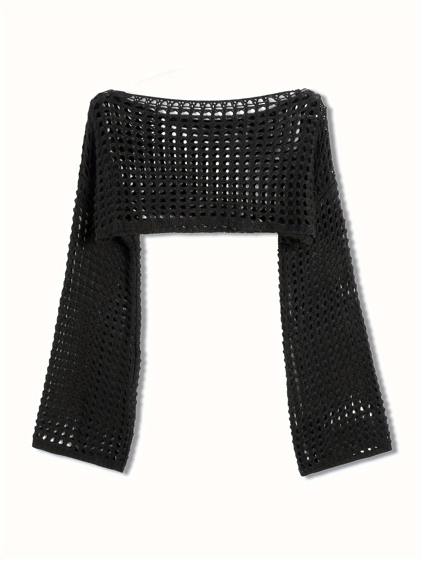 Casual Sweater Women Solid Hollow Bell Sleeve Crop Jumper
