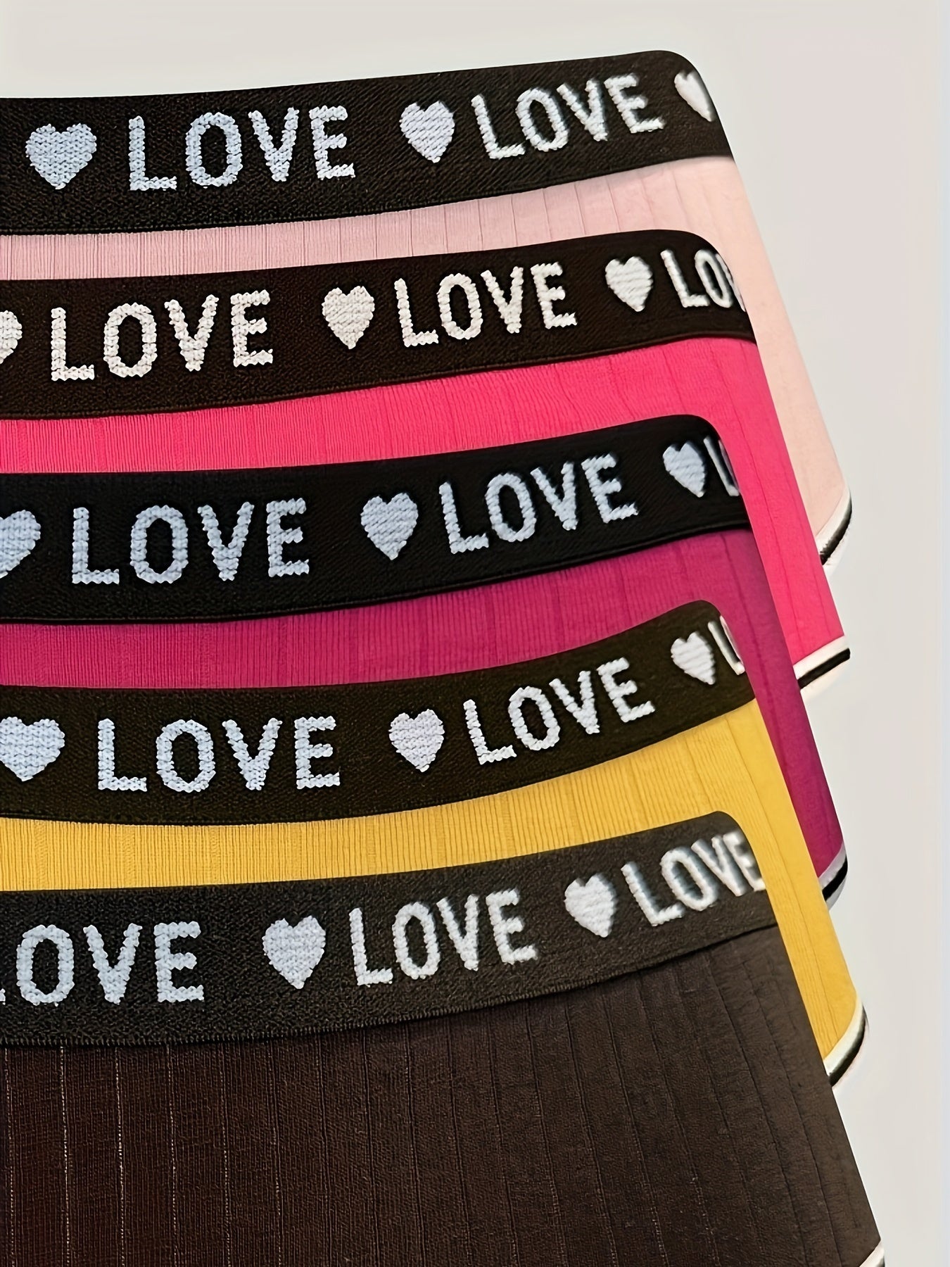 5 Pack Plus Size Panties Set Women's Plus Low Waist Ribbed Letter Tape