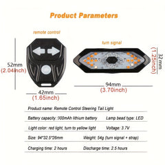 Wireless Remote Bicycle Turn Signal Light USB Rechargeable