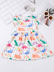 Girls Dinosaur Print Princess Dress Summer Clothes