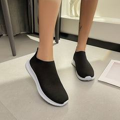 Women's Solid Sock Sneakers Comfy Slip On Anti-Skid Sports Shoes